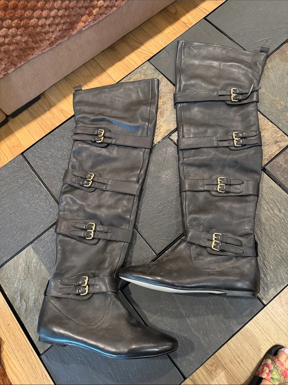 Women's Black Knee-High Buckle Boots